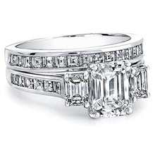 Three Stone Emerald Cut Engagement Ring w/ Square Emerald Channel-Set Side Stones Three Stone Emerald Cut Engagement Ring w/ Square Emerald Channel-Set Side Stones