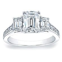 Three Stone Emerald Cut Engagement Ring w/ Square Emerald Channel-Set Side Stones Three Stone Emerald Cut Engagement Ring w/ Square Emerald Channel-Set Side Stones