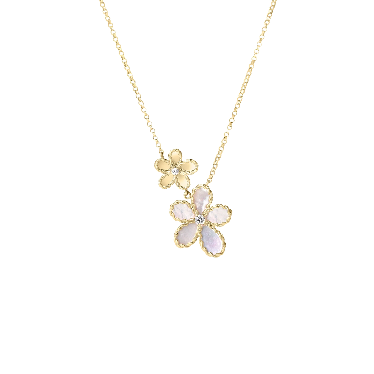 Roberto Coin 18K Yellow Gold Double Flower Diamond Necklace