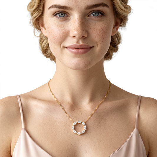 160-5389 2.00ct 18k Yellow Gold Diamond Circle Pendant worn on model