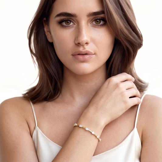 170-4226 1.70ct 18k Yellow Gold Diamond Station Bangle worn on model