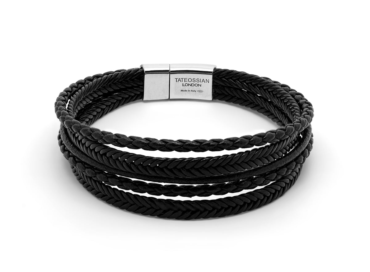 BL7779 - Cobra Multi-Strand bracelet in Italian black leather with