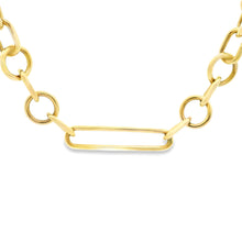 This 14k yellow gold necklace features various types of links. 
Nec...