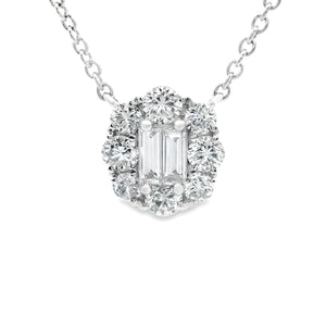 This gorgeous 18k white gold necklace features 8 round brilliant cu...