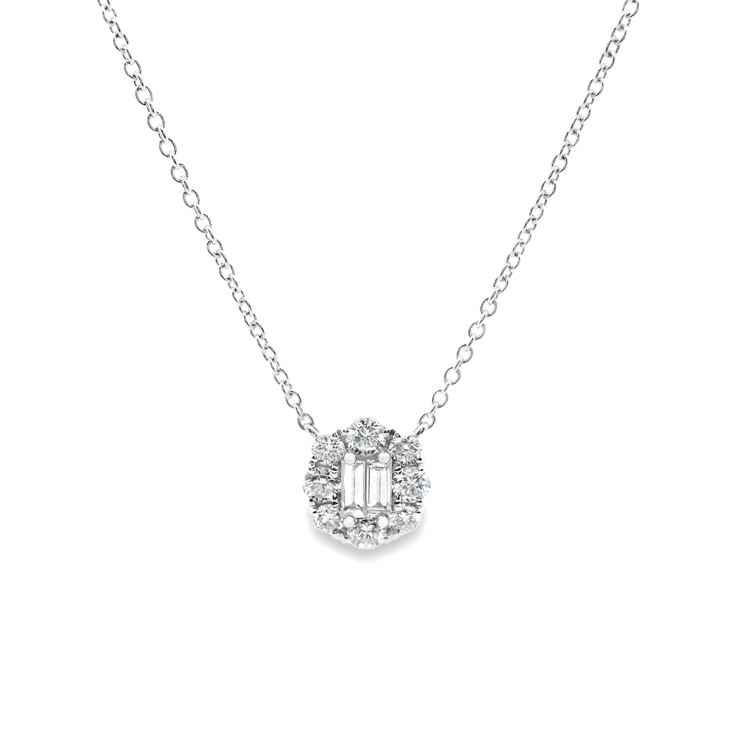 This gorgeous 18k white gold necklace features 8 round brilliant cu...