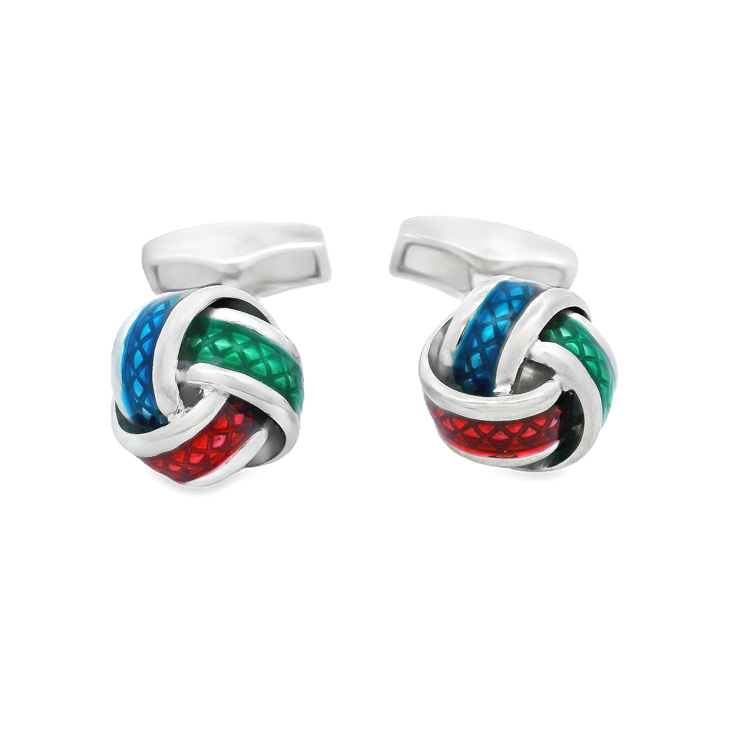 Sterling silver multi-colored enamel cufflinks by Tateossian. 
