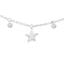 This 14k white gold necklace features alternating stars and bezel-s...