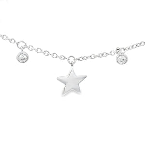 This 14k white gold necklace features alternating stars and bezel-s...