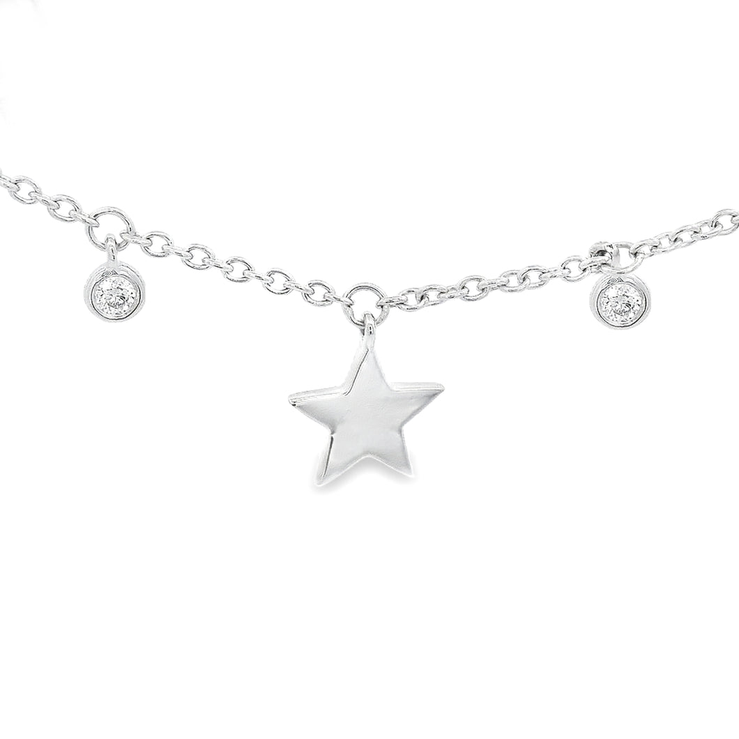 This 14k white gold necklace features alternating stars and bezel-s...