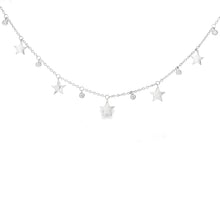 This 14k white gold necklace features alternating stars and bezel-s...