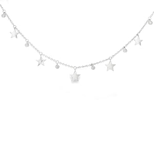 This 14k white gold necklace features alternating stars and bezel-s...