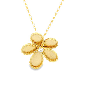 
Flower Pendant 
18k Yellow Gold
Diamonds total approximately .06ct...