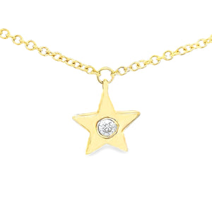 This 14k yellow gold necklace features alternating stars with round...