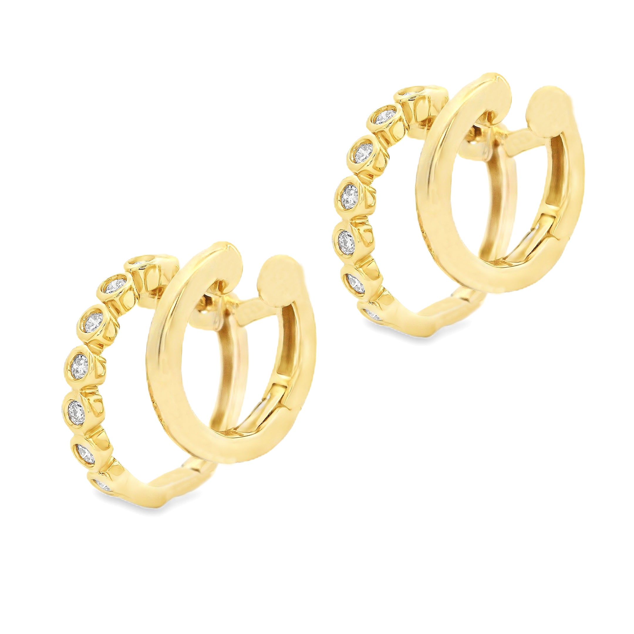 20ct 14K Yellow Gold Diamond Double Hoop Earrings