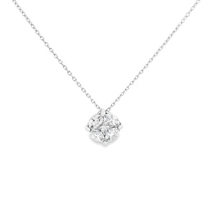 This beautiful 14k white gold necklace features 5 diamonds that giv...