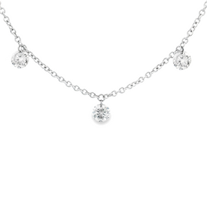 14k white gold necklace with 5 dangling round brilliant cut diamond...