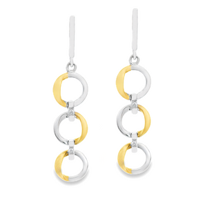 These 14k yellow and white gold drop earrings feature round brillia...
