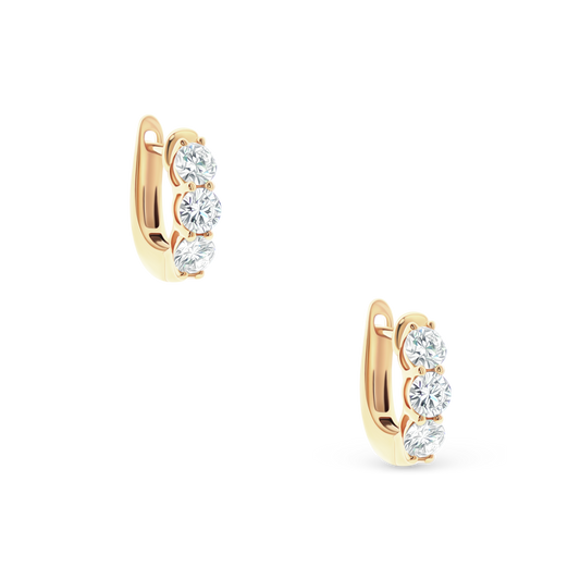 150-6628 1.00ct 18k Yellow Gold Three-Stone Diamond Huggie Hoops
