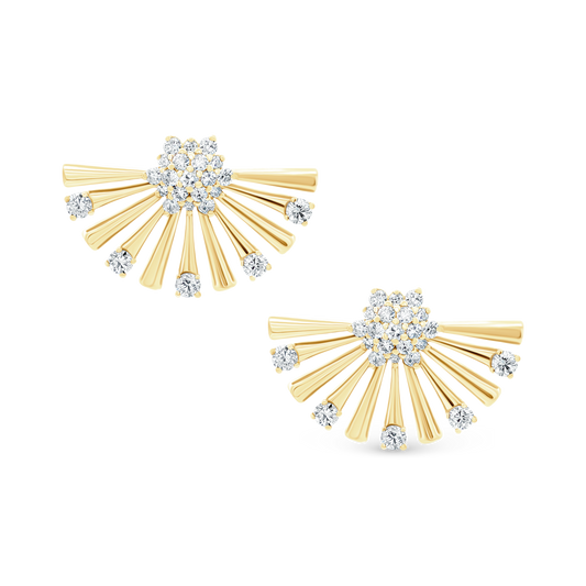 1.41ct 18k Yellow Gold Diamond Fan Fashion Studs — photo 1 of 2