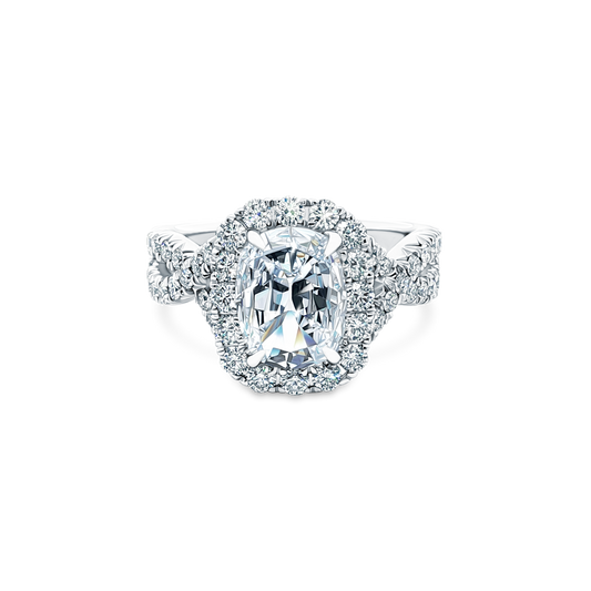 2.54ct Cushion Halo Diamond Twisted Shank Engagement Ring — photo 1 of 3