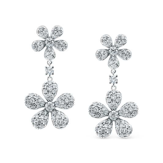 1.82ct 18k White Gold Diamond Flower Drop Earrings — photo 1 of 2