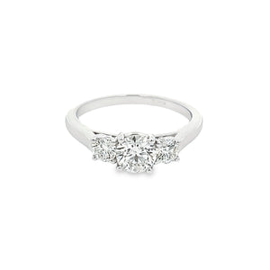 1.08ct Three Stone Round Brilliant Cut 14K White Gold Diamond Engagement Ring