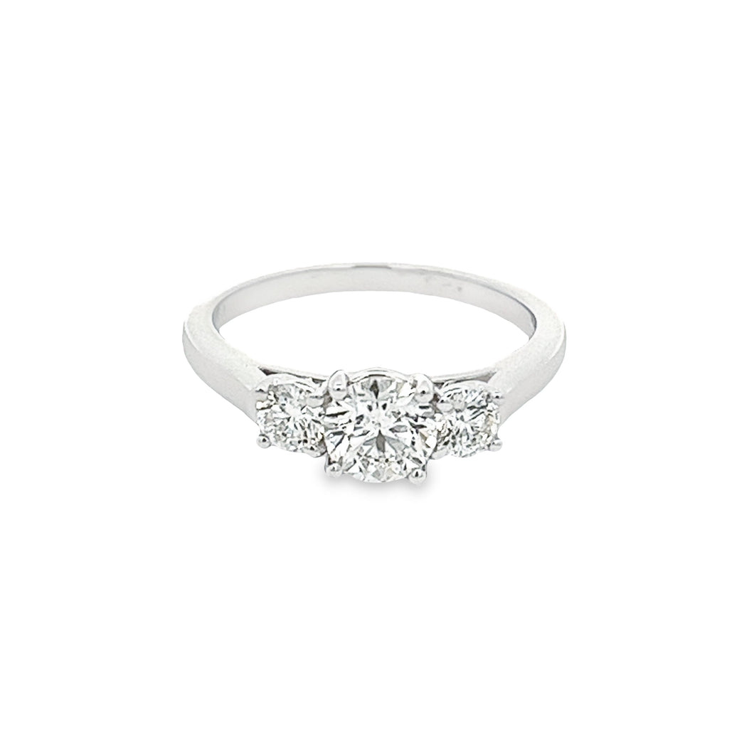 1.08ct Three Stone Round Brilliant Cut 14K White Gold Diamond Engagement Ring