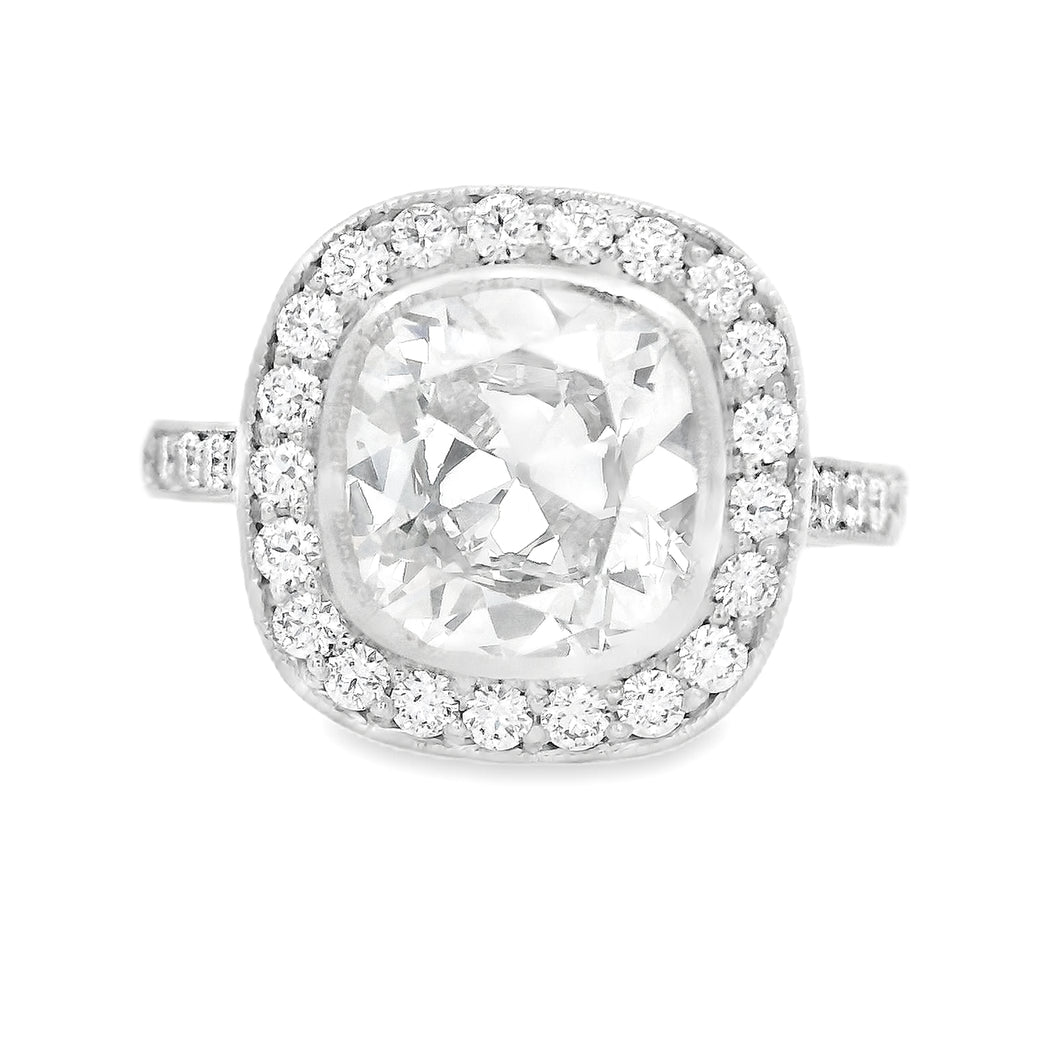 2.66ct Platinum Cushion Cut Diamond Halo Engagement Ring