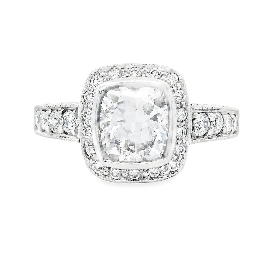 2.25ct 18k White Gold Cushion Cut Diamond Halo Engagement Ring