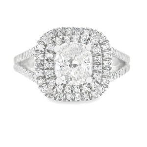 1.65ct Platinum cushion Cut Diamond Halo Engagement Ring