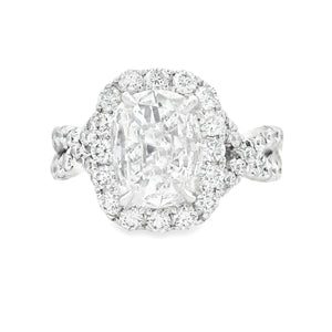 2.54ct 18k White Gold Cushion Cut Diamond Halo Engagement Ring