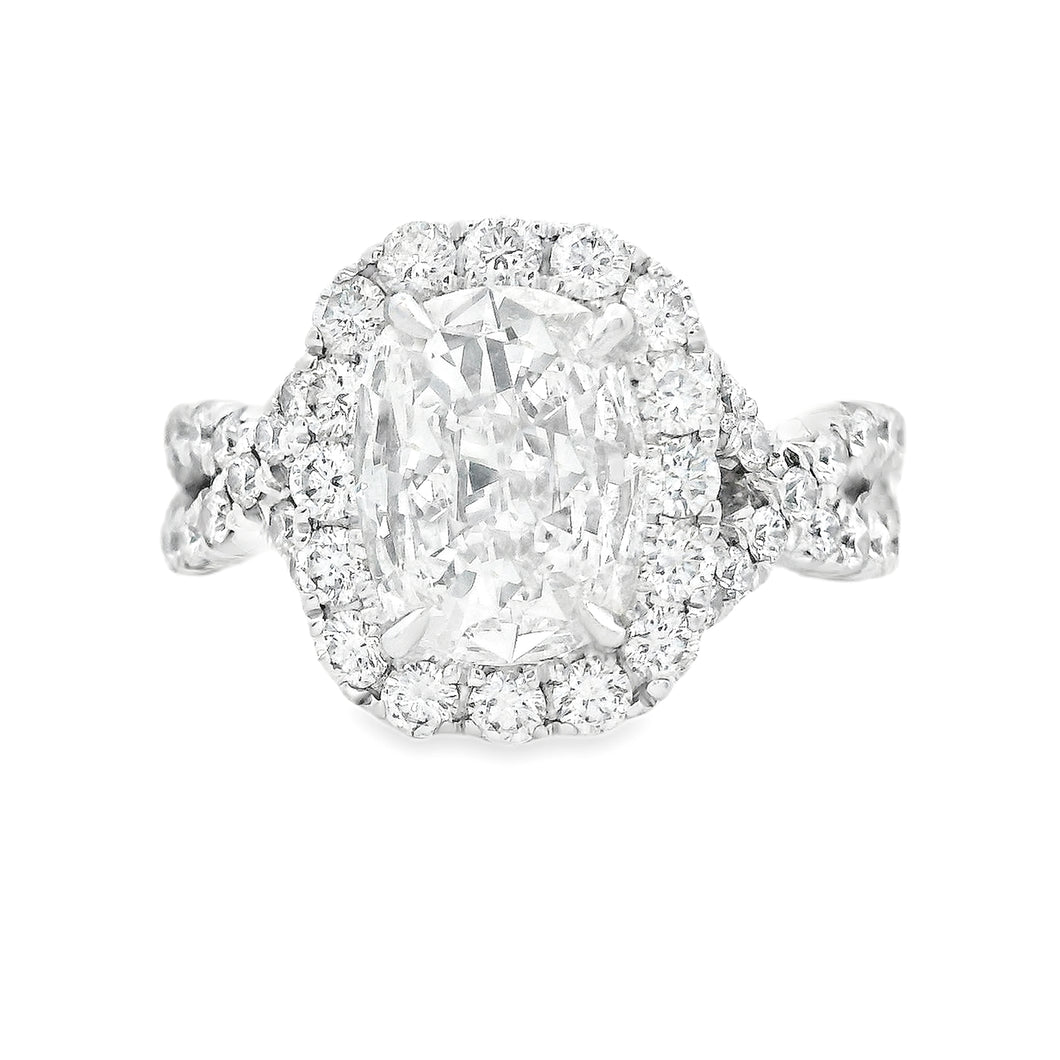 2.54ct 18k White Gold Cushion Cut Diamond Halo Engagement Ring