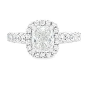 1.54ct Cushion Cut 18k White Gold Halo Engagement Ring