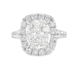 3.01ct 18k White Gold Cushion Cut Diamond Halo Engagement Ring
