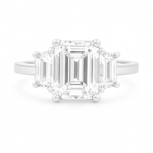 2.60ct Three Stone Emerald Cut Platinum Diamond Engagement Ring