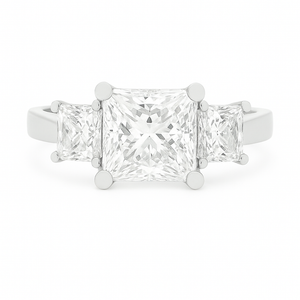 3.21ct Three Stone Princess Cut Platinum Diamond Engagement Ring