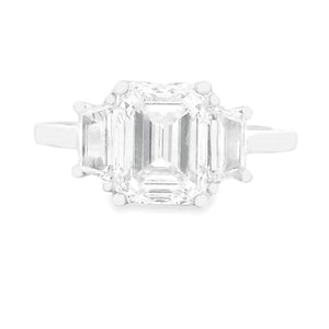 2.60ct Three Stone Emerald Cut Platinum Diamond Engagement Ring