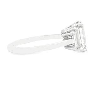 2.60ct Three Stone Emerald Cut Platinum Diamond Engagement Ring
