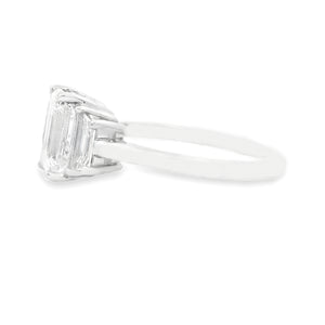 2.60ct Three Stone Emerald Cut Platinum Diamond Engagement Ring