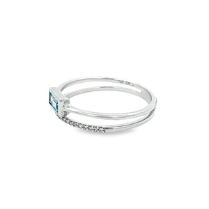 14k White Gold Diamond and Blue Topaz Ring. 21 diamonds total appro...