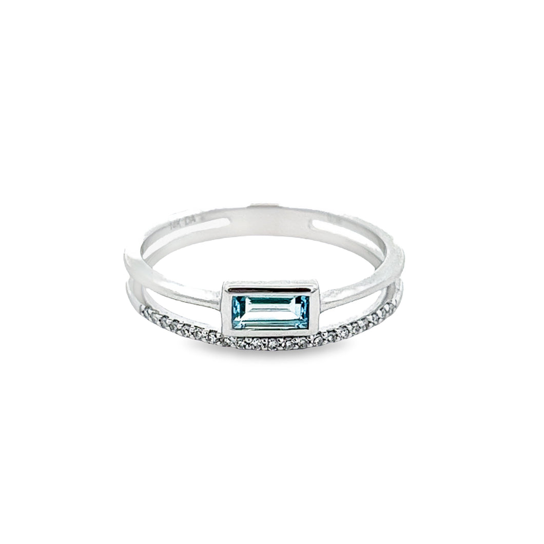 14k White Gold Diamond and Blue Topaz Ring. 21 diamonds total appro...