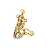 This unique 18k yellow gold ring features 32 round brilliant cut di...