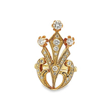 This unique 18k yellow gold ring features 32 round brilliant cut di...