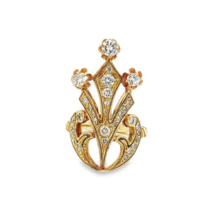 This unique 18k yellow gold ring features 32 round brilliant cut di...