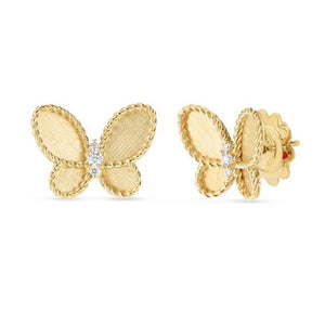 18k yellow gold jasmine diamond & satin finish butterfly stud e...