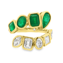 18k Yellow Gold Diamond and Emerald Bypass Ring