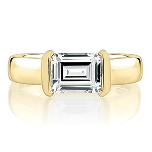 A.Jaffe Half Bezel East West Emerald Cut Diamond Engagement Ring