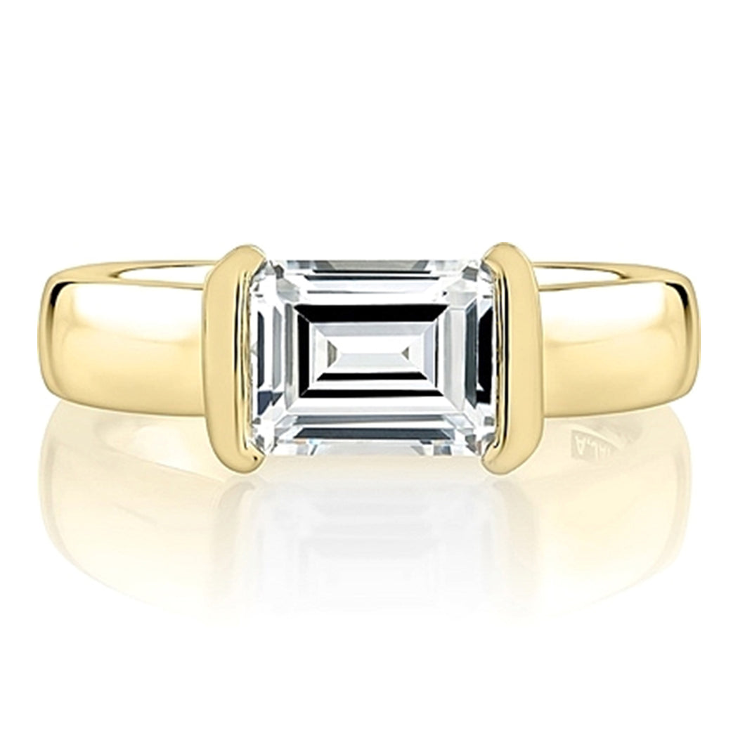 A.Jaffe Half Bezel East West Emerald Cut Diamond Engagement Ring