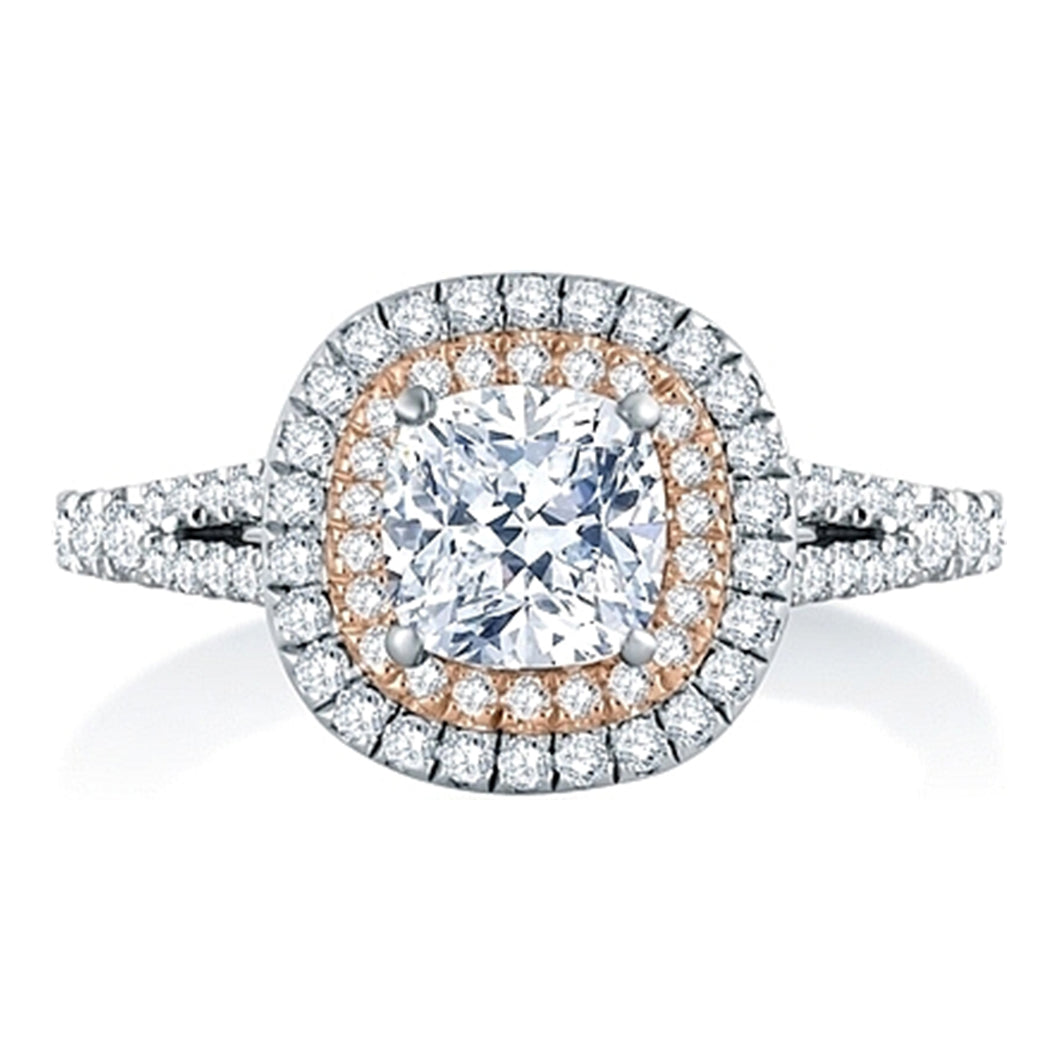 A.Jaffe Double Halo Split Shank Diamond Engagement Ring