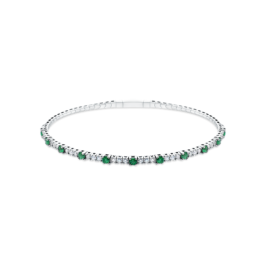 14k White Gold Diamond and Emerald Flex Bangle — photo 1 of 1